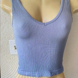 Purple and Blue Ribbed Crop Tank Top